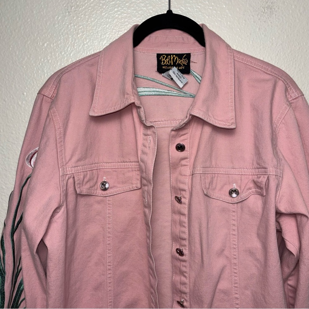 Bob Mackie Wearable Art Pink Denim jacket w/Tulips Vintage Women's size medium - Picture 5 of 16